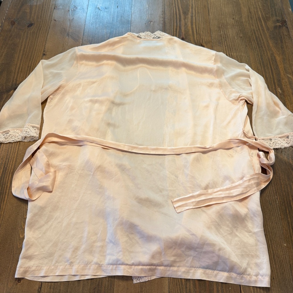 Marilyn Monroe by Warners Pink Silk Robe Women Size M/L Satin Lace - Picture 7 of 8